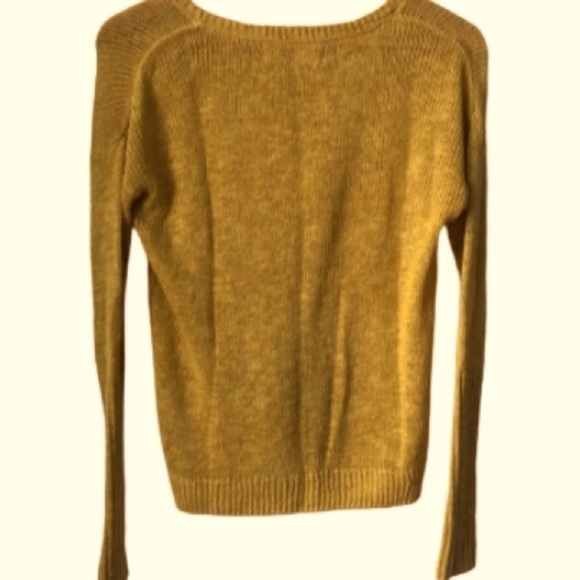 sparrow Anthro Linen Blend Mustard Lightweight Sweater with Pocket SZ XS - Picture 3 of 5